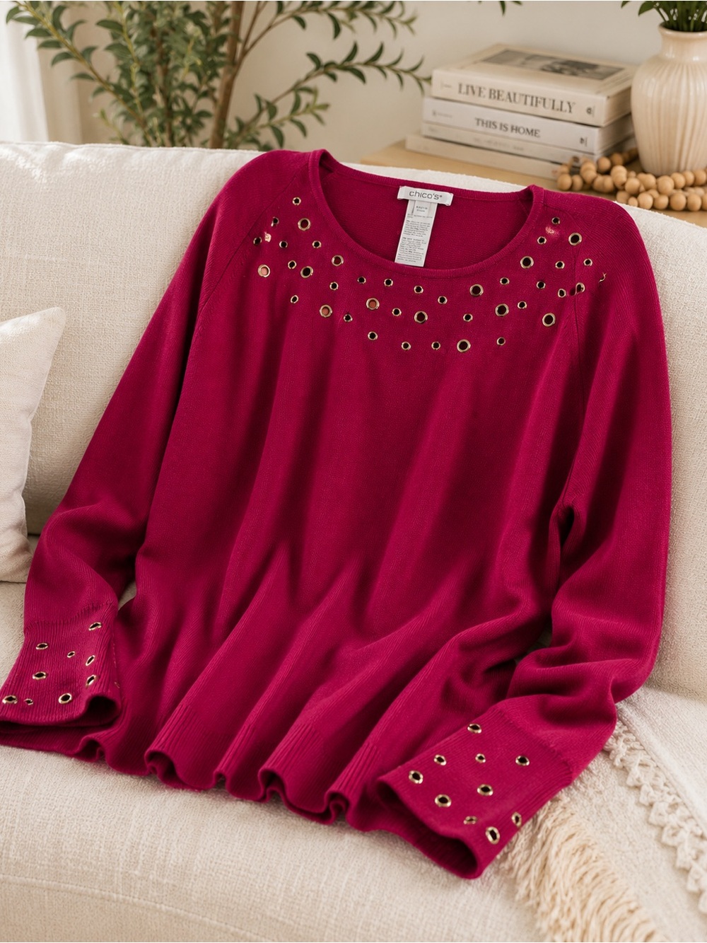 Chico’s NWT Red Grommet Dolman Sleeve Sweater Tunic